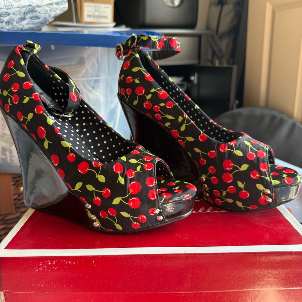 Penthouse by Ellie Shoes Black and Red Wedge Peep-Toe